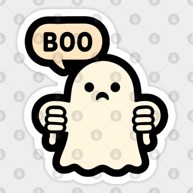 Sad Ghost Saying “Boo” – Funny Halloween Ghost Graphic Sticker by MakerMind8.2